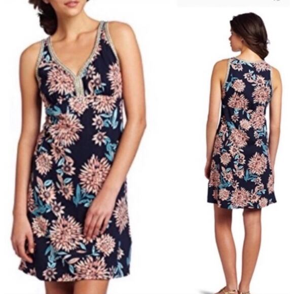 Lucky Brand Dresses & Skirts - 2/$30 Lucky Brand Embroidered Floral Cotton Dress Blue V-Neck Sleeveless Size S